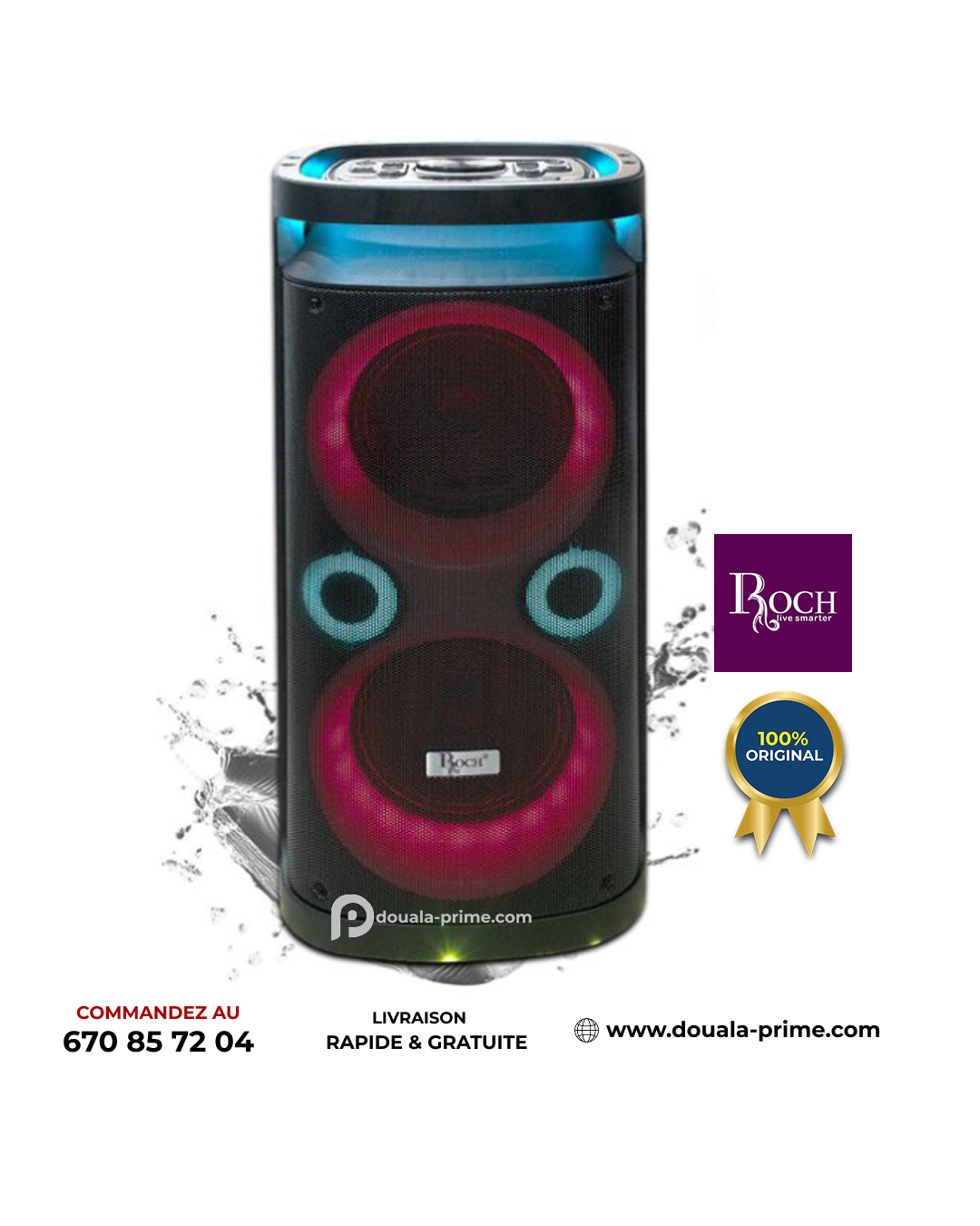 Enceinte rechargeable Roch avec micro - RPS-08M2 - 40 Watt - Bluetooth /USB/AUX /SD-carte