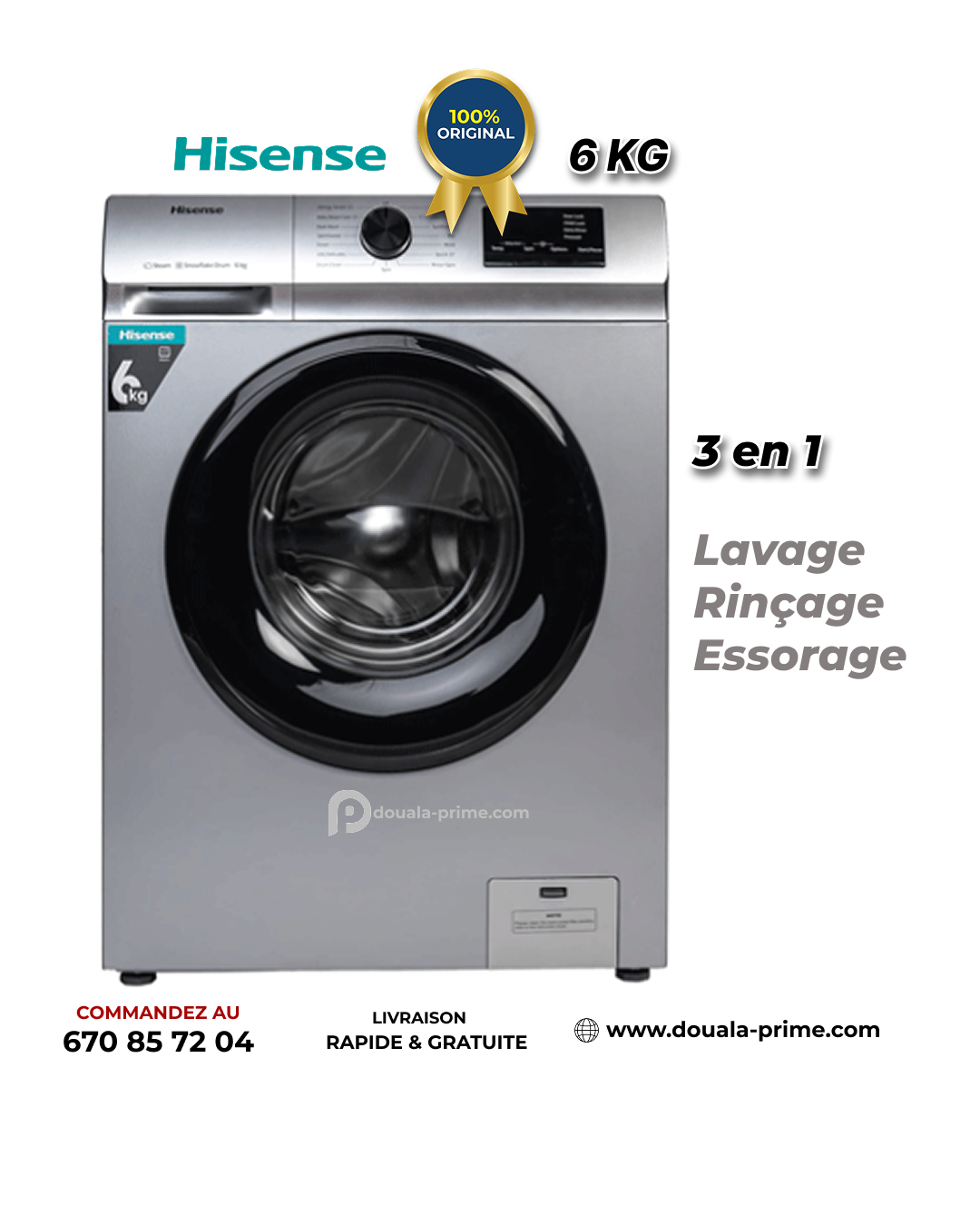 Machine À Lave Automatique Hisense – WFVB 6010MT- 6KG – Gris