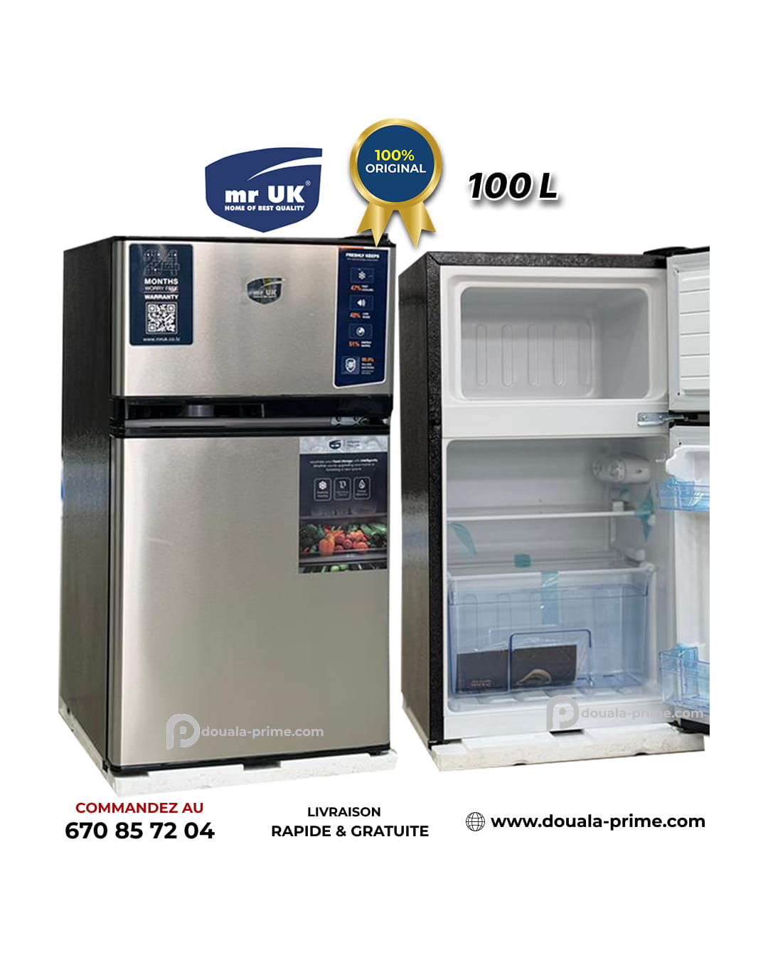 REFRIGERATEUR DOUBLE BATTANT MR UK  F48-08-0L 100L