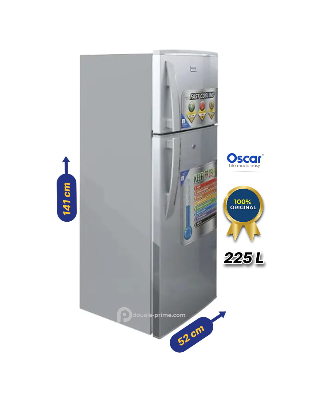 REFRIGERATEUR DOUBLE BATTANT OSCAR  OSC-R255S 225L