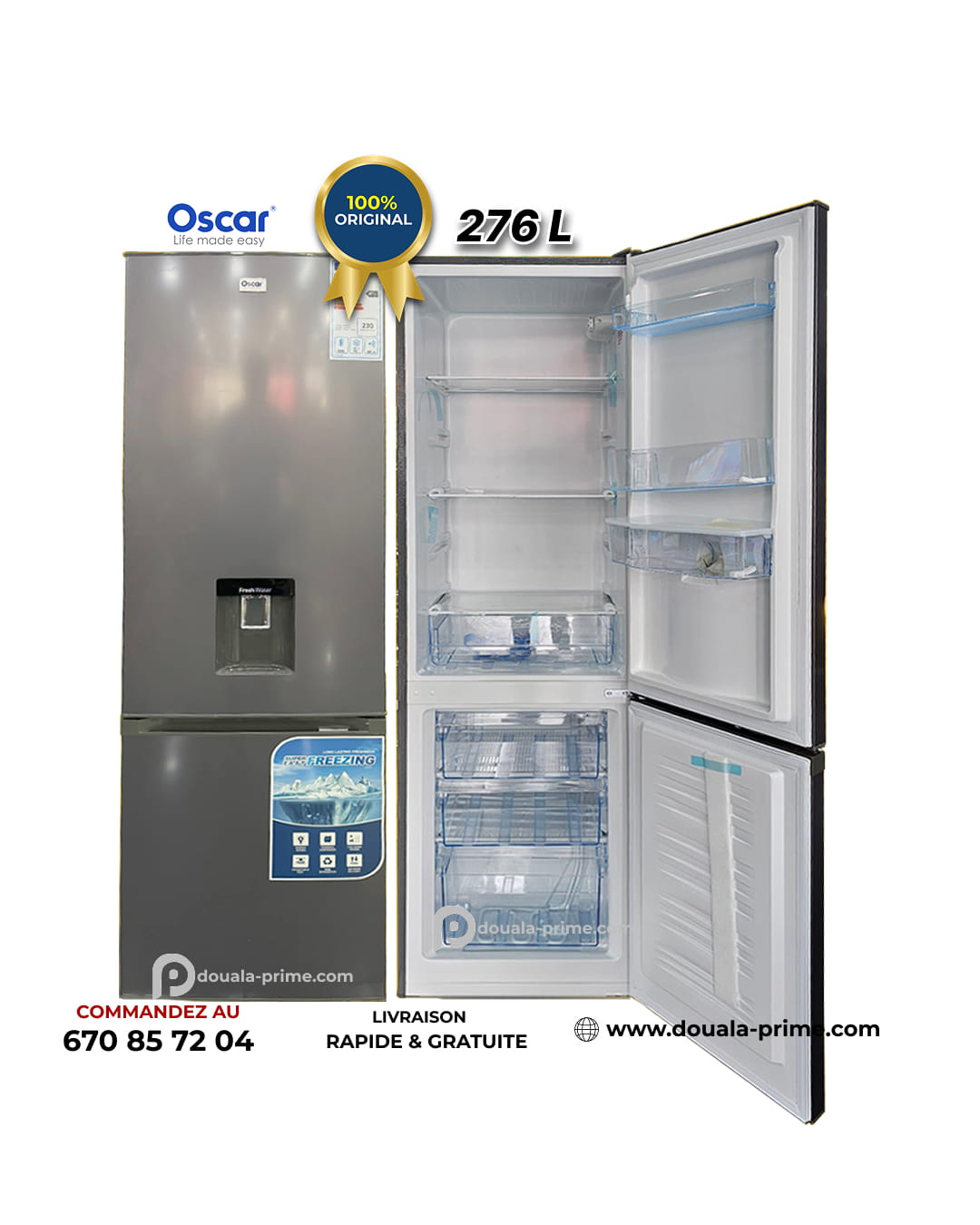 REFRIGERATEUR COMBINE OSCAR (WATER DISPENSER)  OSC-R375D 276L