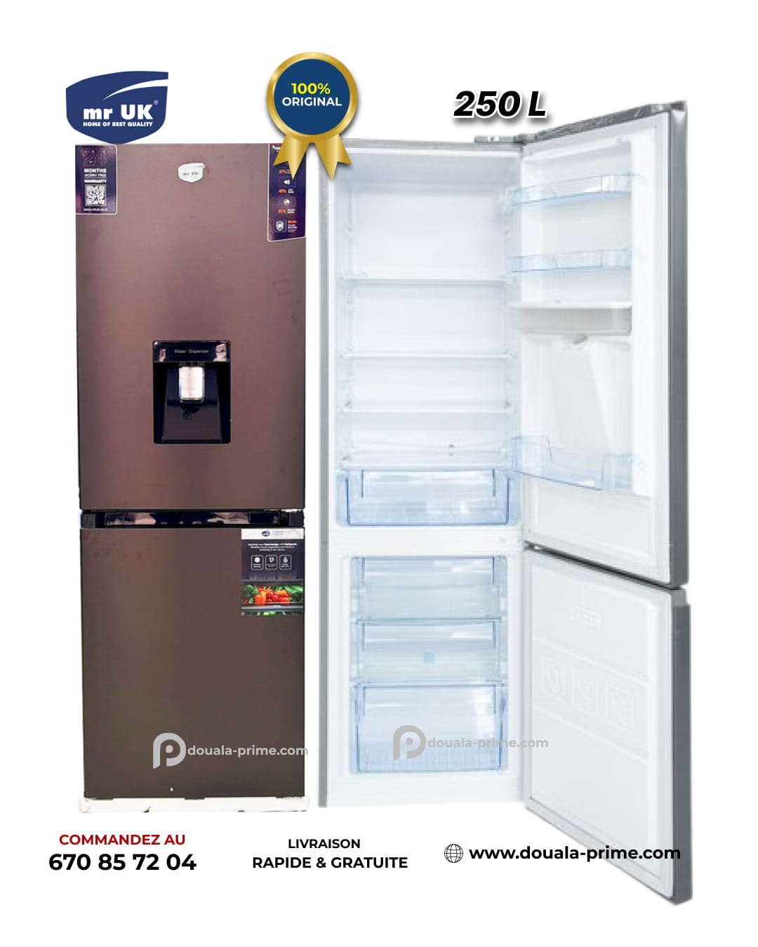 REFRIGERATEUR COMBINE MR UK  F120-35-2DI-WD 250L