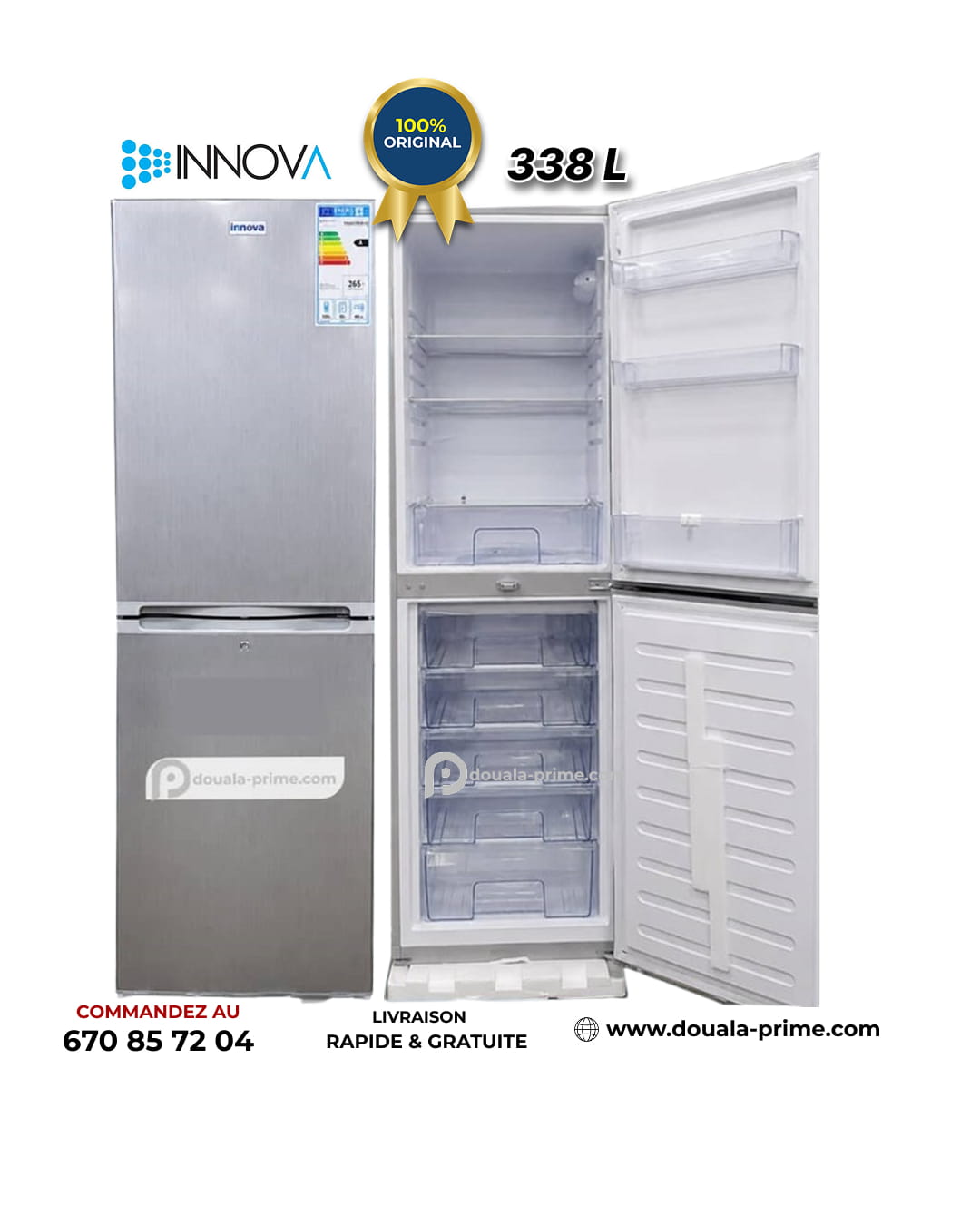 Réfrigerateur Combiné - INNOVA - IN-330BM - 300L - Économique (A+) - Gris