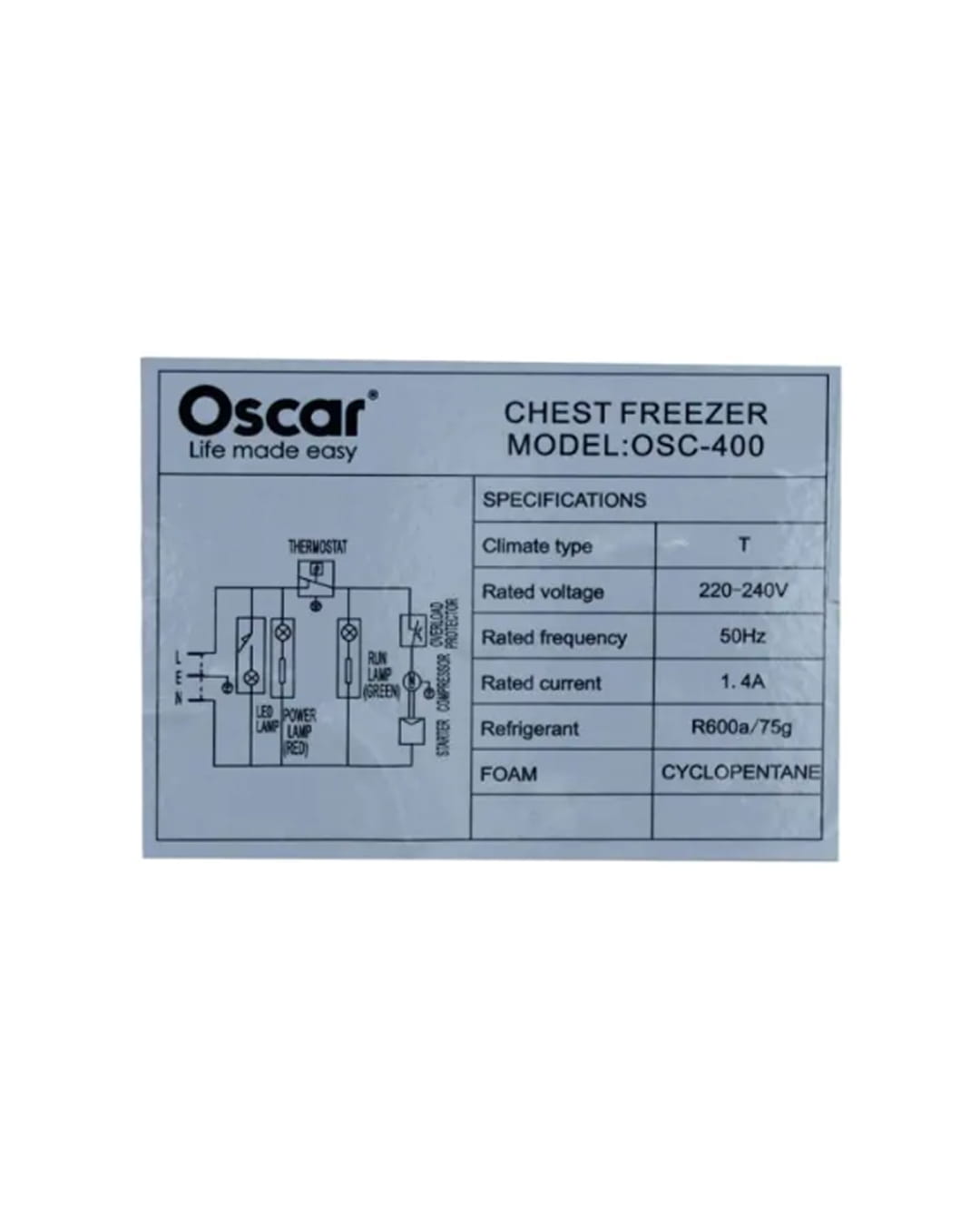 CONGELATEUR COFFRE OSCAR OSC-400 282L