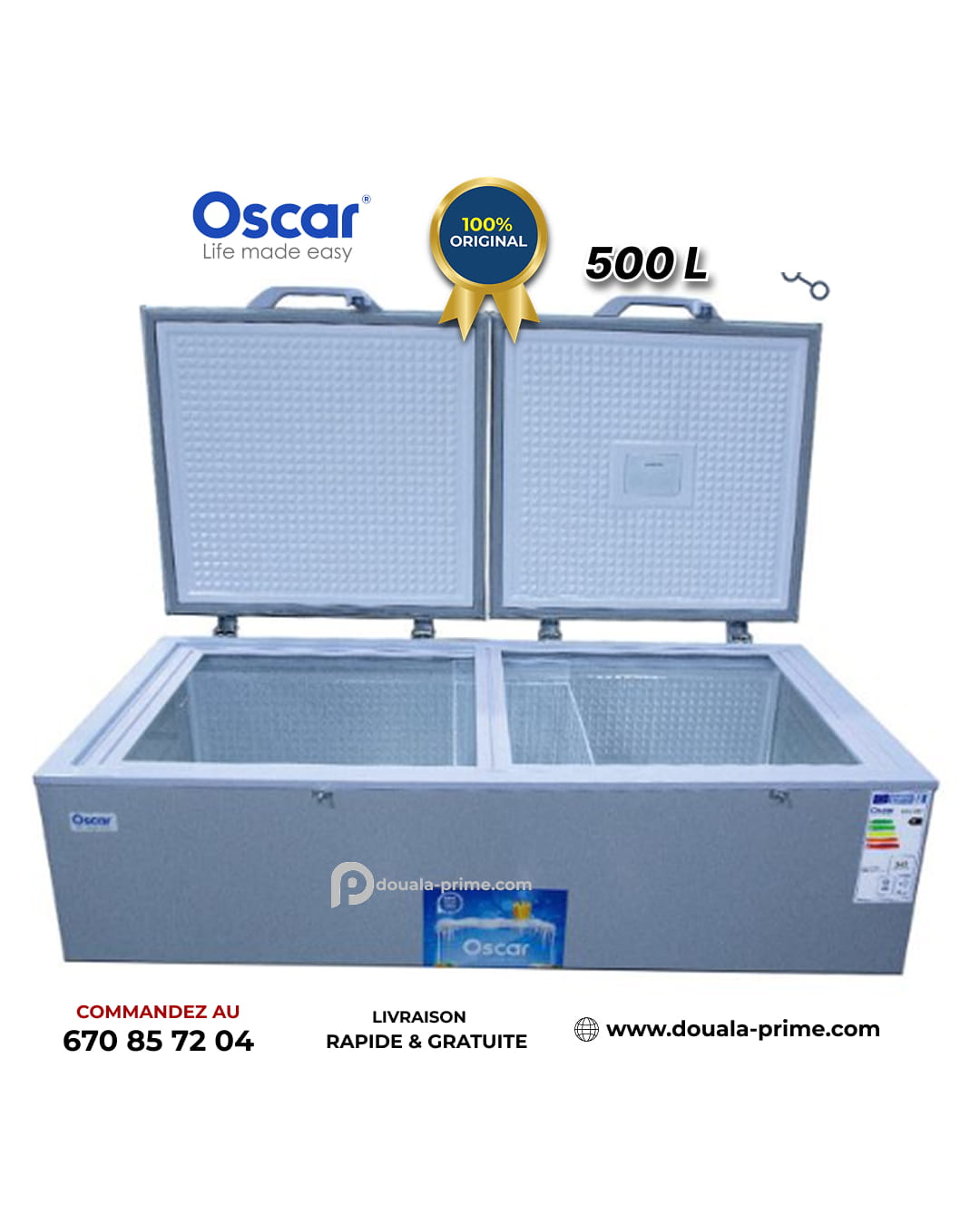 Congélateur Coffre - OSCAR - OSC-550 - 500 Litres - A+ - Gris