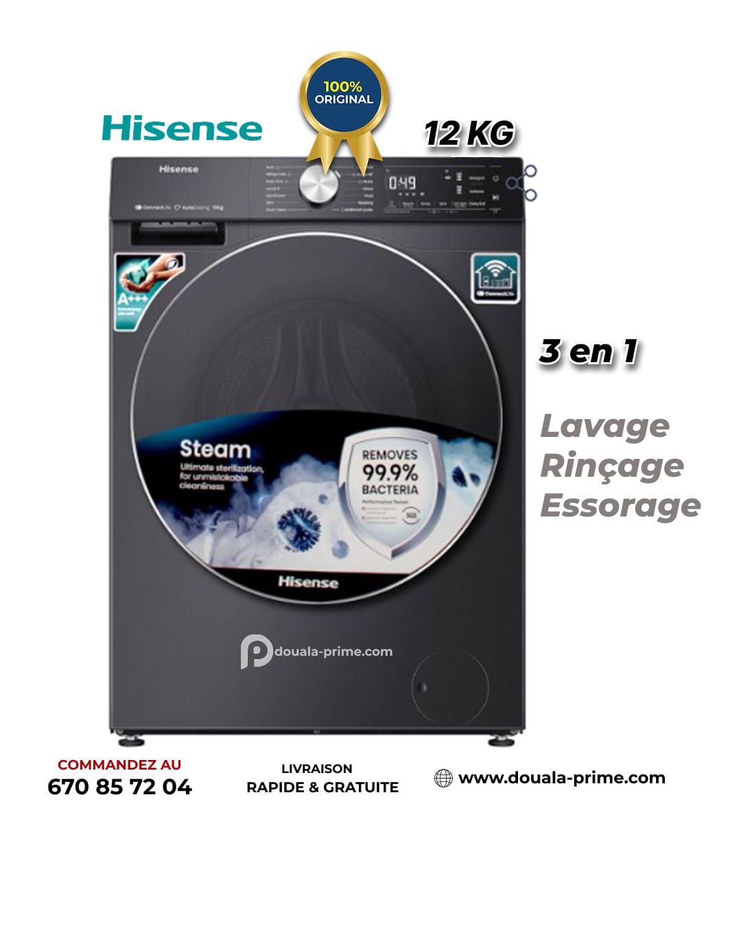 Machine à Laver Automatique - HISENSE - 12KG - WF5D1243 - Argent 