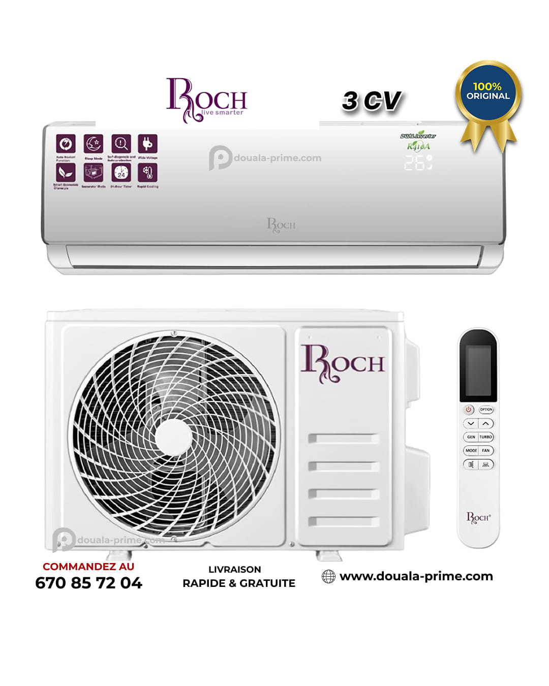 Climatiseur Split ROCH - 3 CV - 24000BTU - R410A