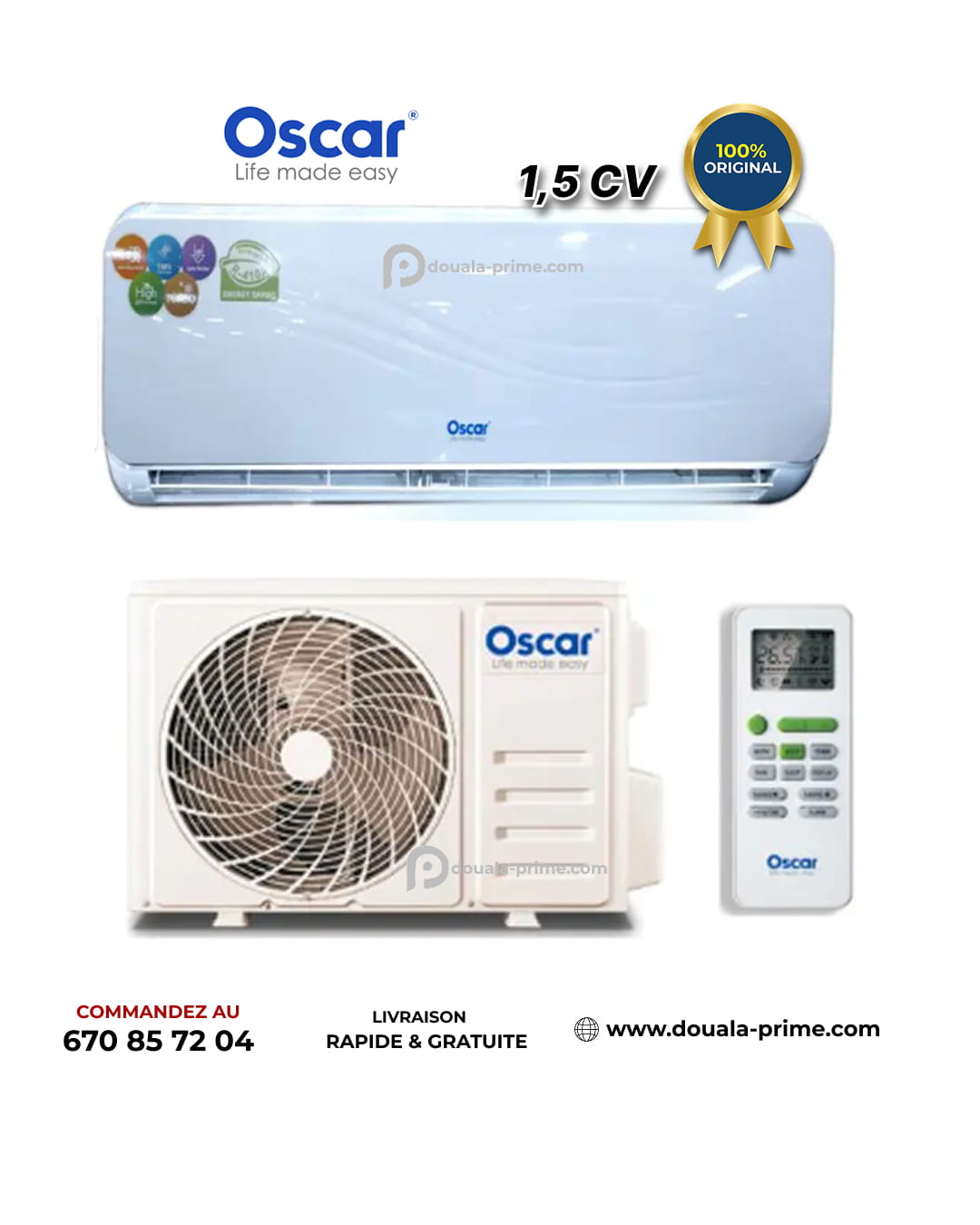 Climatiseur Split Oscar - 1.5 CV - 12000 Btu