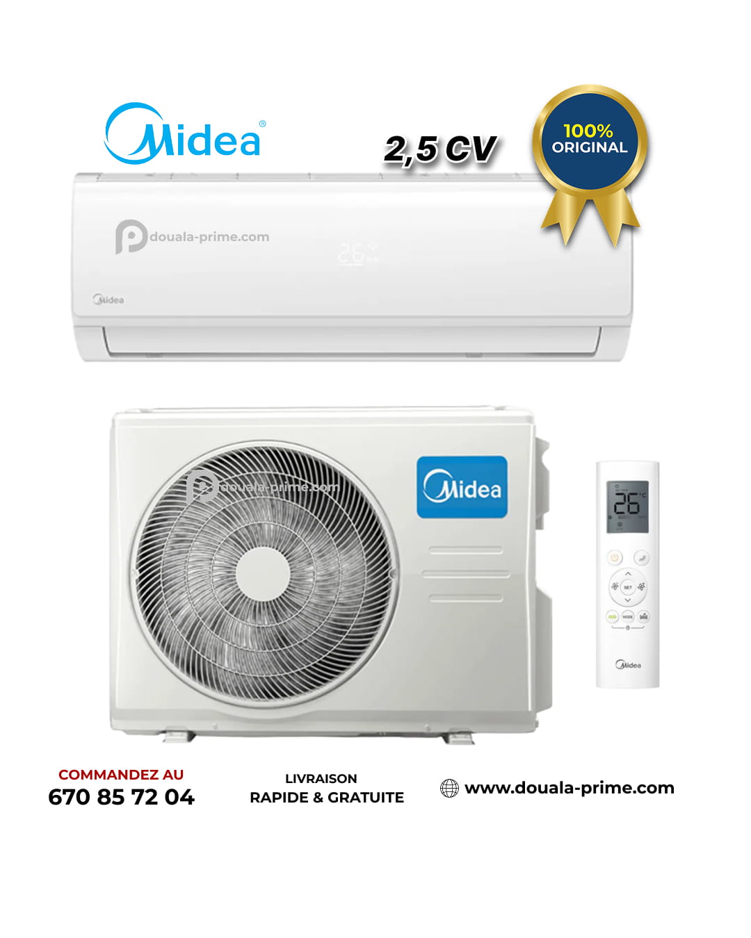 Climatiseur split - MIDEA - ON/OFF -COMFORT - 2.5 Cv -R410 - 18000 BTU - Blanc