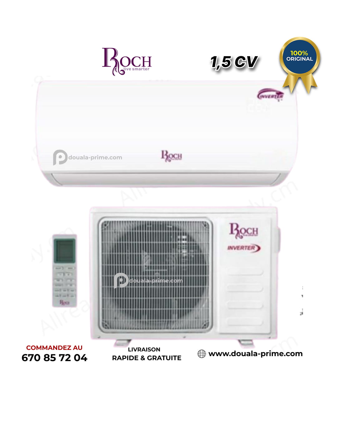 Climatiseur Roch - Inverter - 1.5 CV - R410 - 12000 Btu - Blanc