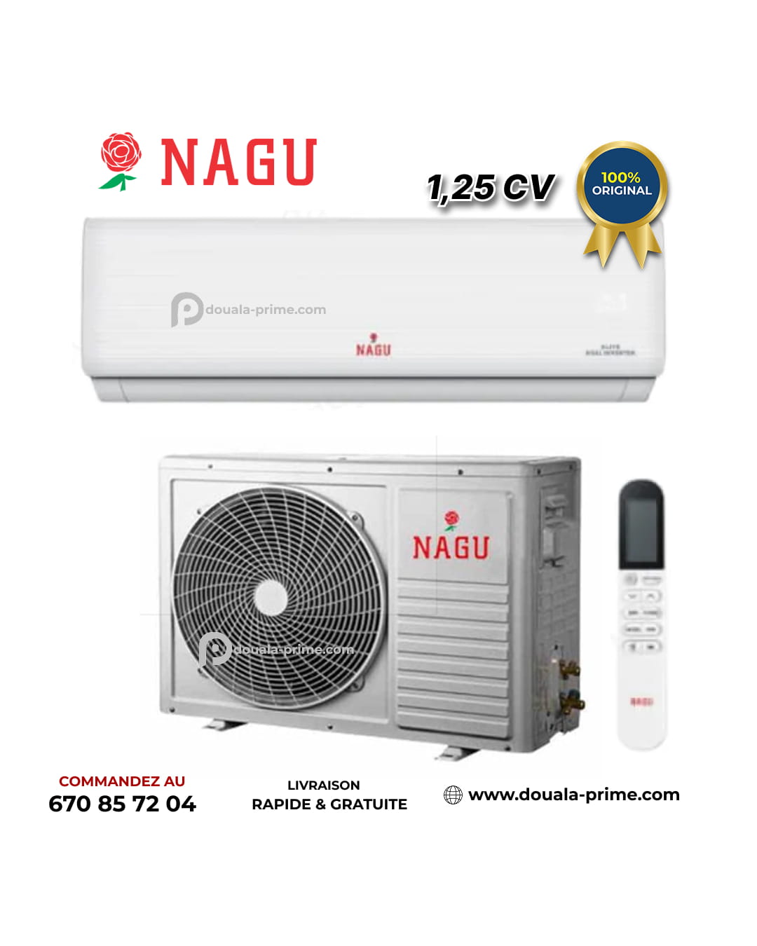Climatiseur Split Nagu - Inverter - 1.25 CV - 9000 Btu