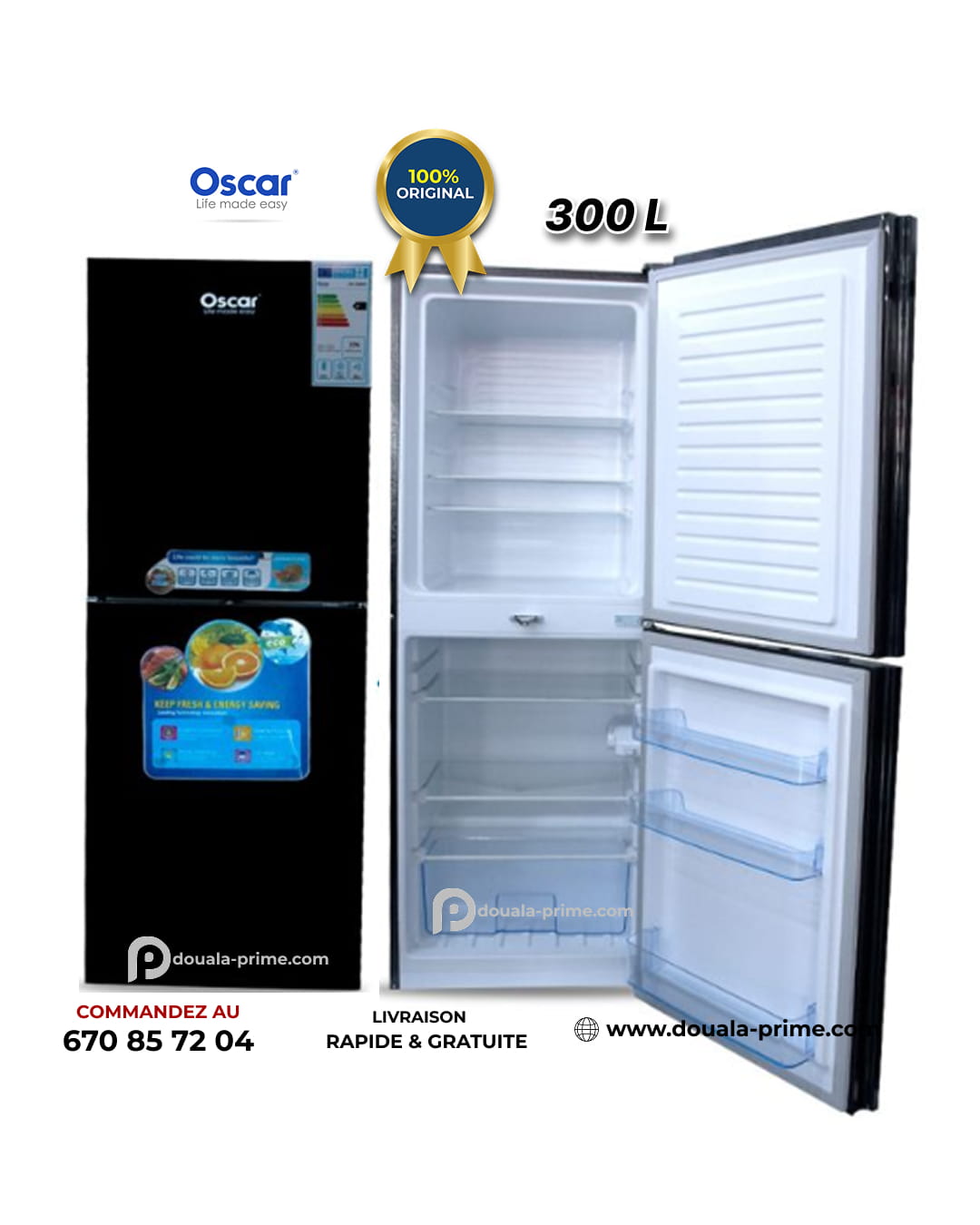 REFRIGERATEUR DOUBLE BATTANT OSCAR  OSC-300MB  300L