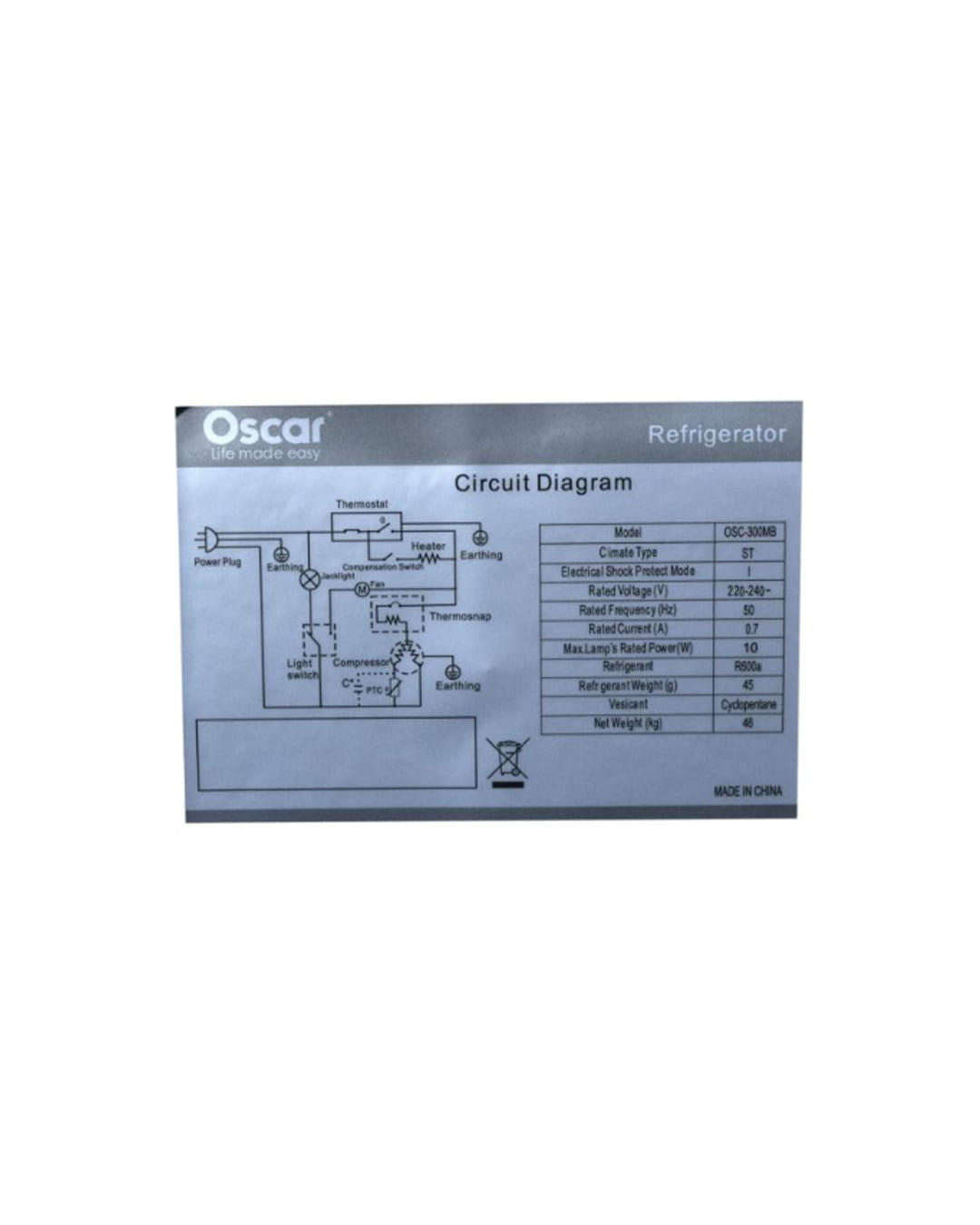 REFRIGERATEUR DOUBLE BATTANT OSCAR  OSC-300MB  300L