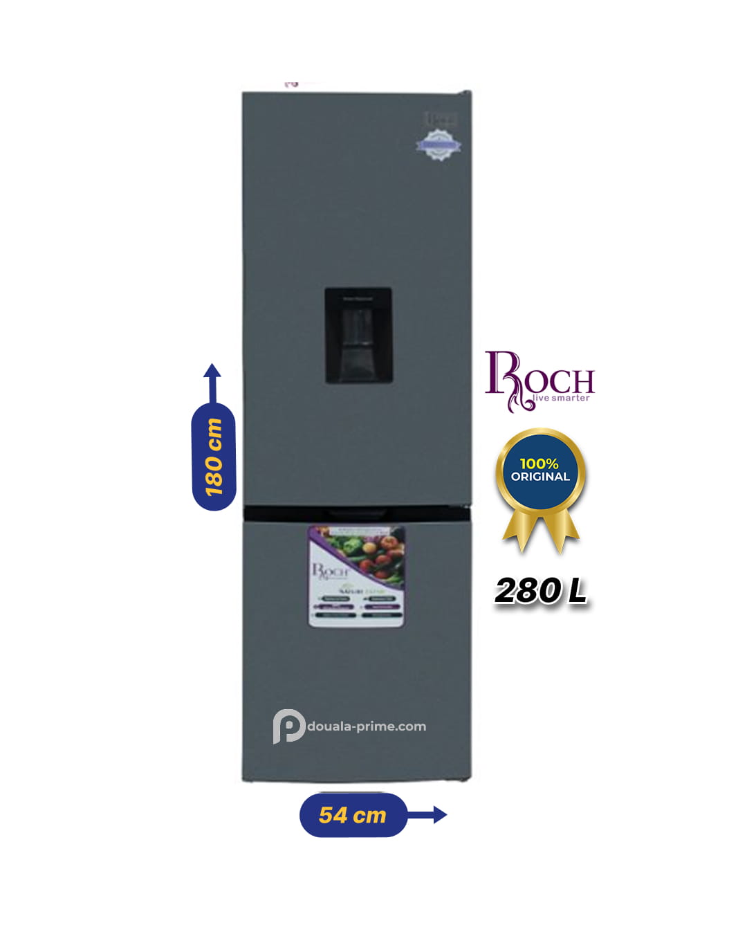 Réfrigérateur combiné - Roch - RFR-330-DBWD-B - 280L NoFrost avec distributeur d'eau - Gris