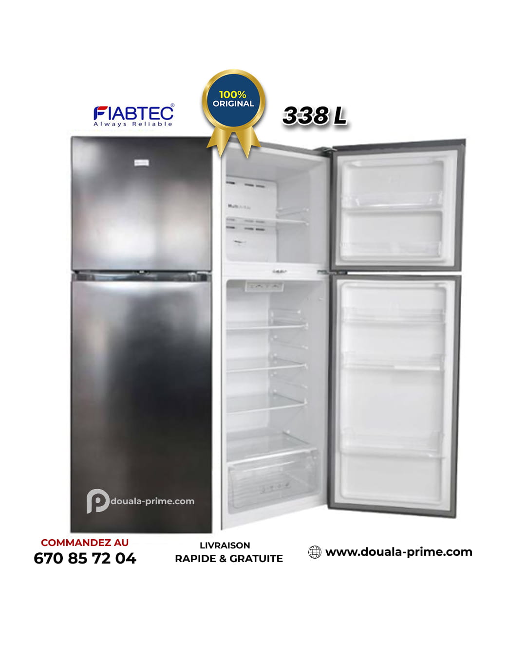 Refrigérateur FIABTEC - FTTMS-520NF -NoFrost - 338L - Noir