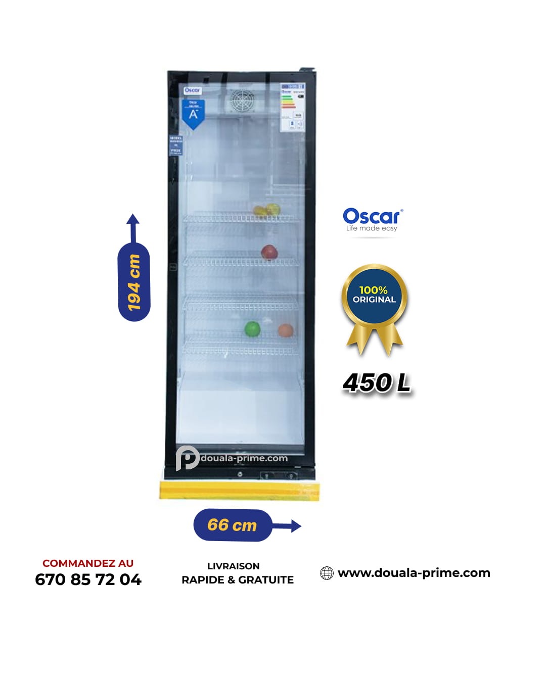 Réfrigérateur Vitrine - Oscar - Une porte - OSC-V500 - 450 litres - Noir