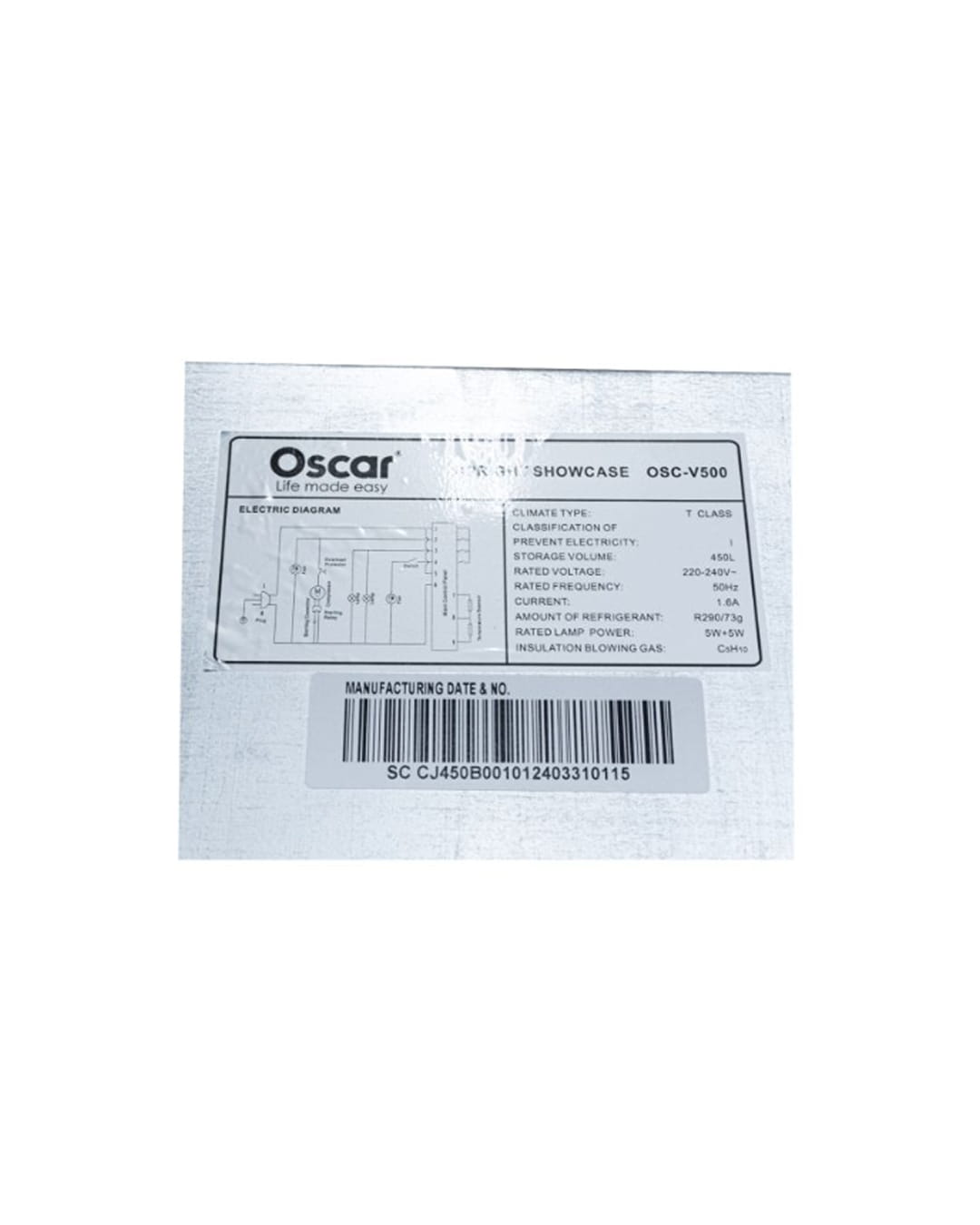 Réfrigérateur Vitrine - Oscar - Une porte - OSC-V500 - 450 litres - Noir