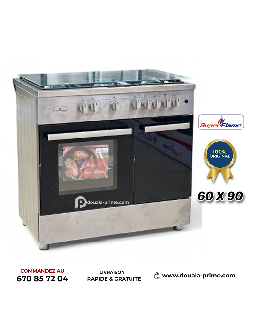 Cuisinière à Gaz - SUPER FLAME - Semi professionnelle - Four à gaz - 5 Feux - 60 x 90 cm - SFKSC-90605G - Gris