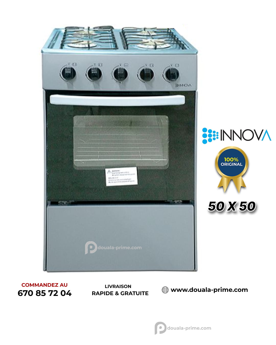 Cuisinière à gaz INNOVA - 4 feux - IN50GS - 50 X 50 cm - Noir/Gris