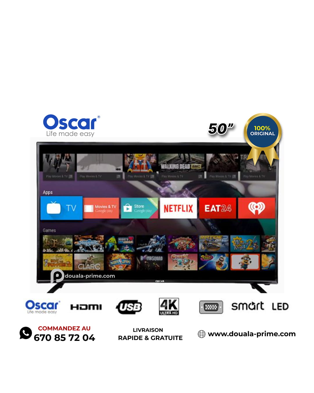 SMART TV OSCAR 50 pouces FULL HD