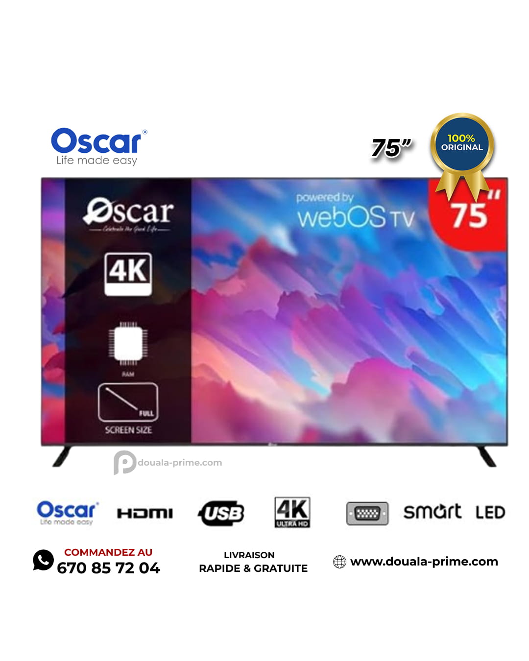 SMART TV OSCAR 75 pouces ULTRA HD