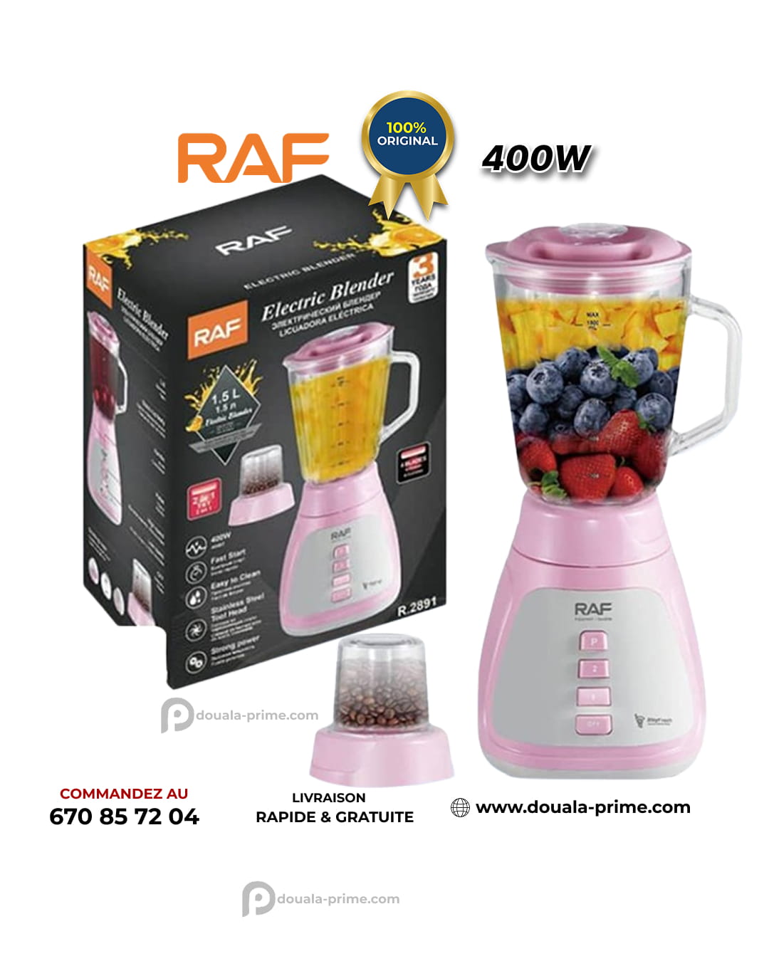 ROBOT MIXEUR ELECTRIQUE RAF R.2891 400W 1,5L