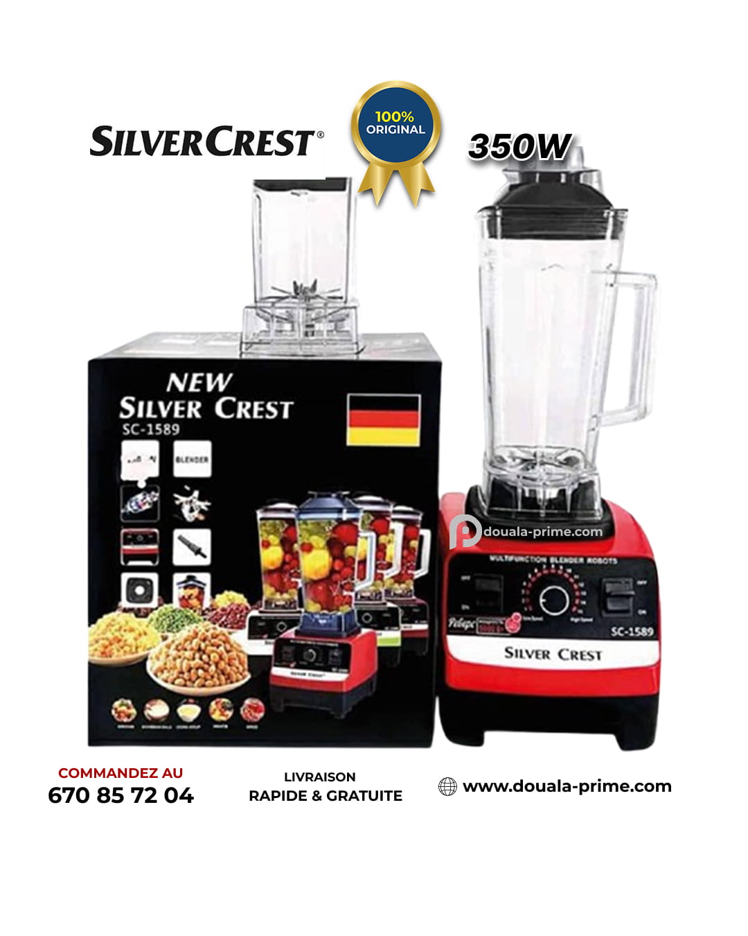 ROBOT MIXEUR SILVER CREST SC-1589 350W 2 BOLS INCASSABLES