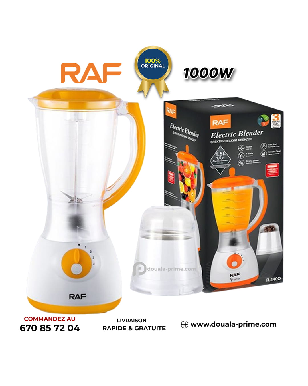 ROBOT MIXEUR ELECTRIQUE RAF R.4400 1000W 1,5L