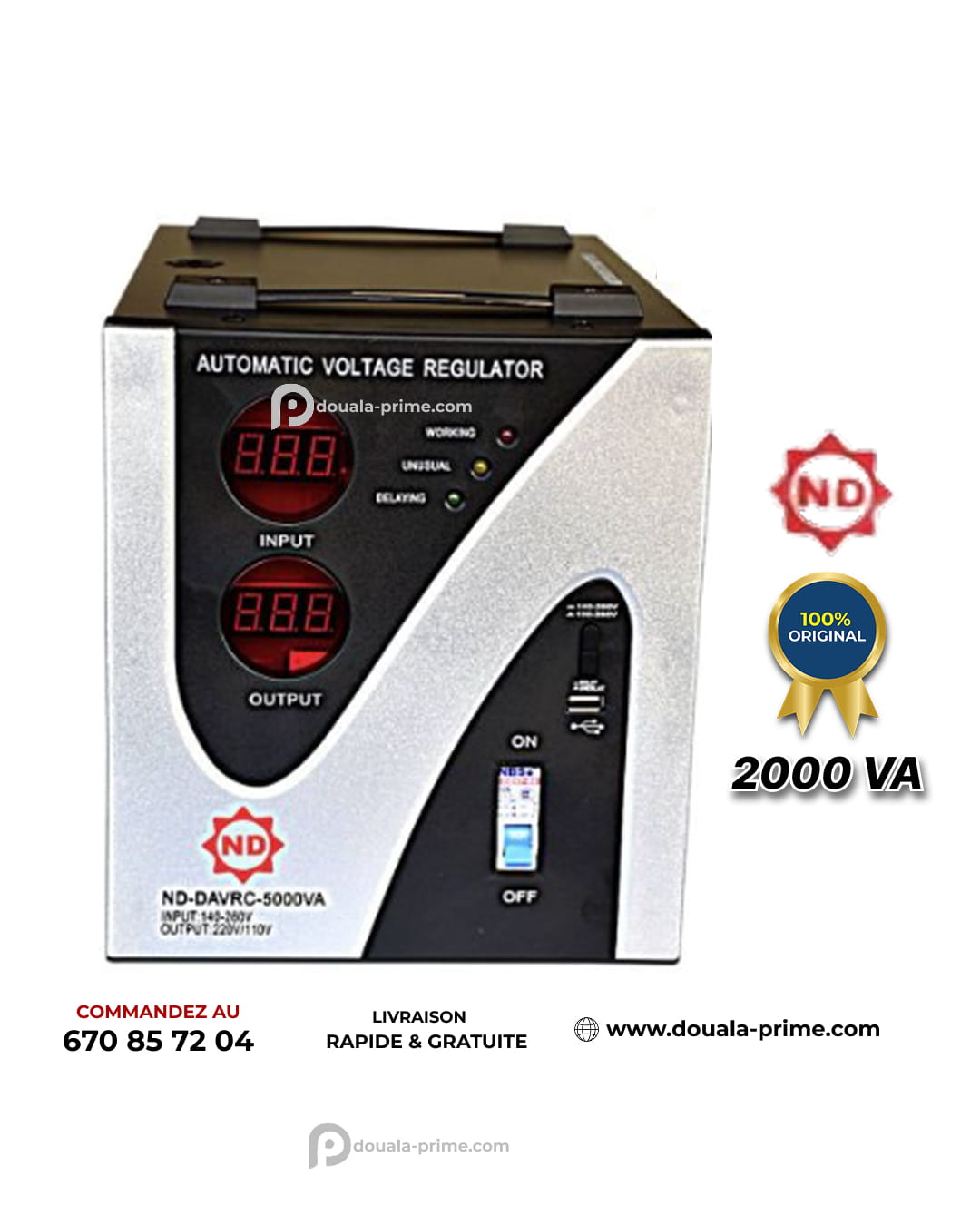 Régulateur de tension numérique - N.D.E 9 ND-DAVRC - 220/110V - 2000W - Noir