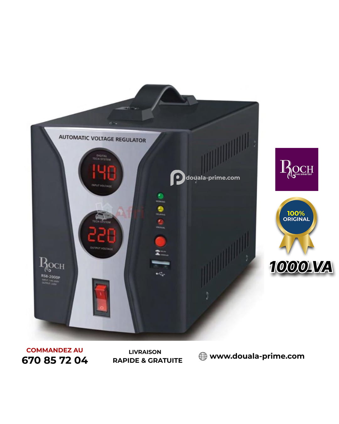 Régulateur de tension ROCH - RSB-1000E - 1000 VA - USB