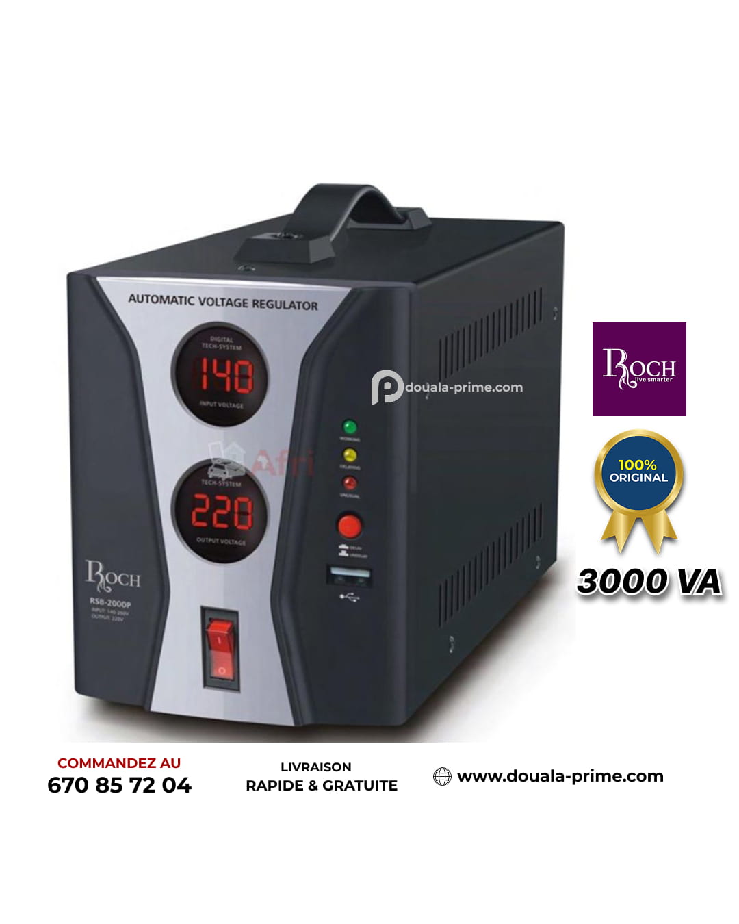 Régulateur de tension ROCH - RSB-2000E - 2000 VA - USB