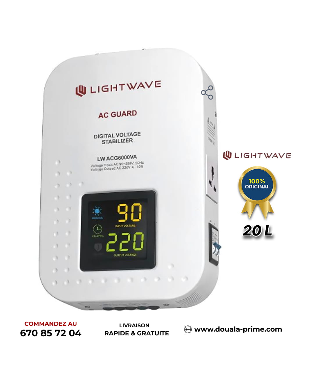 Régulateur de tension mural - LIGTHWAVE - 6000VA - 6000VA-ACG6000