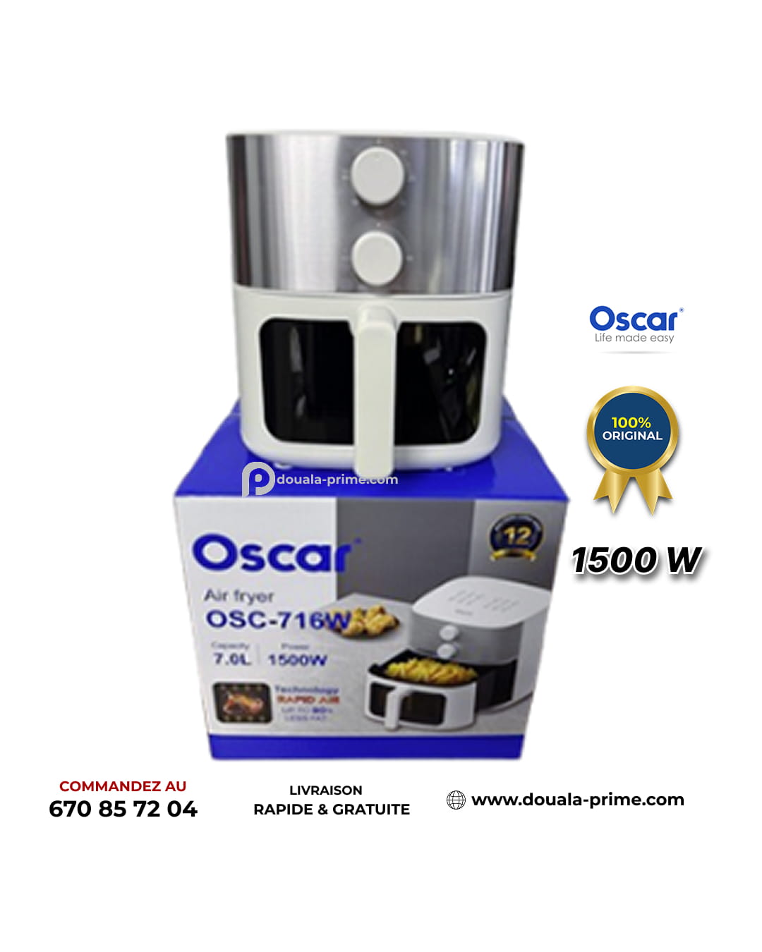 Friteuse à air 7 Litres – Oscar – OSC-716W – 1500 Watts